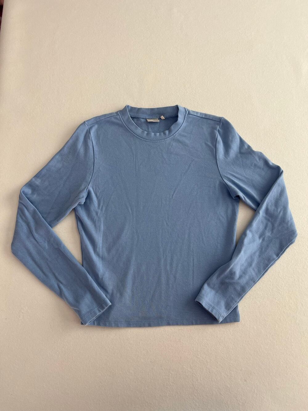 prAna Lotus Long Sleeve Tee Womens S Blue Organic Cotton Tencel Fitted Top